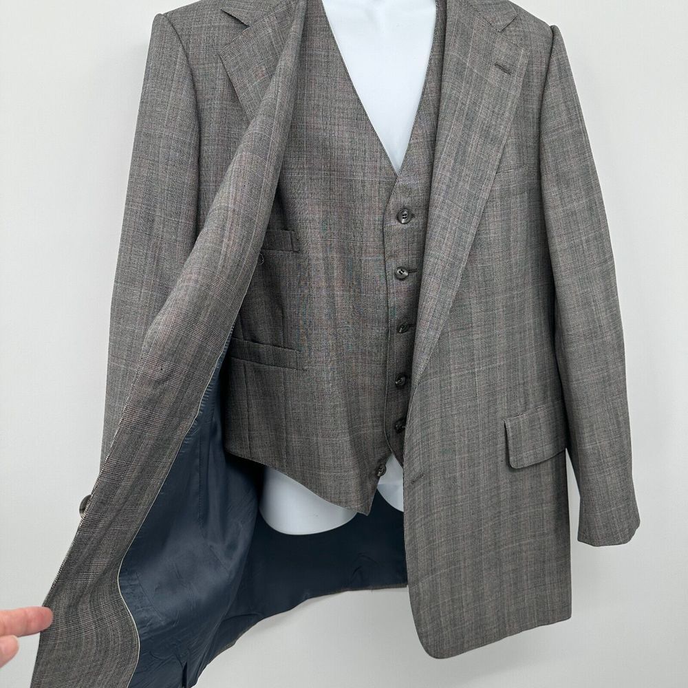Vintage 70s Neiman Marcus Blazer Vest Mens Size 46 Extra Long Glenurquhart Check - Picture 3 of 16